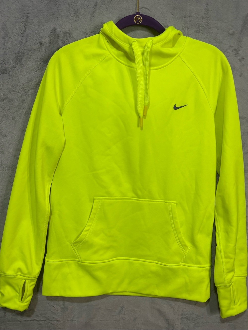 Nike Volt Neon Yellow Therma FIT Hoodie Fleece Thumbholes Womens Medium